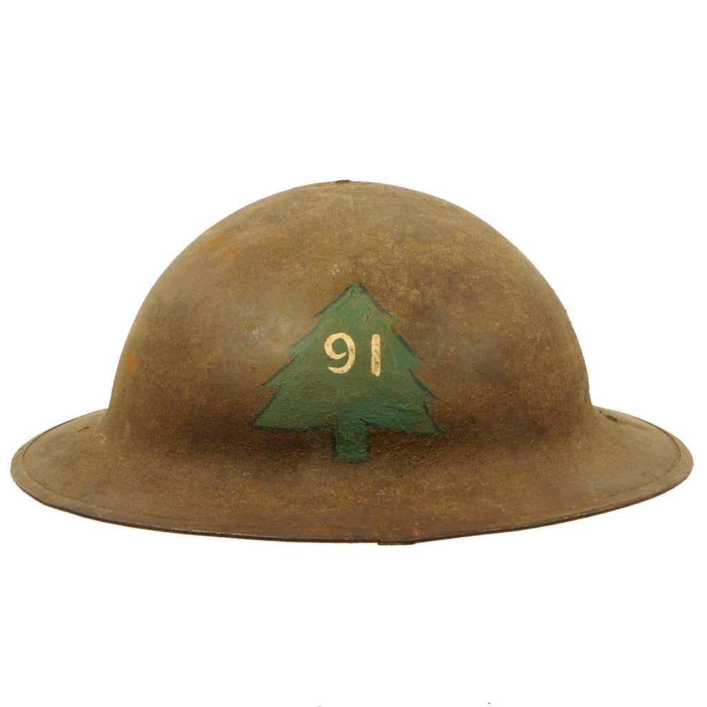 Original U.S. WWI M1917 91st Infantry Division Doughboy Helmet With Textured Paint - Wild West Division - SHELL Original Items