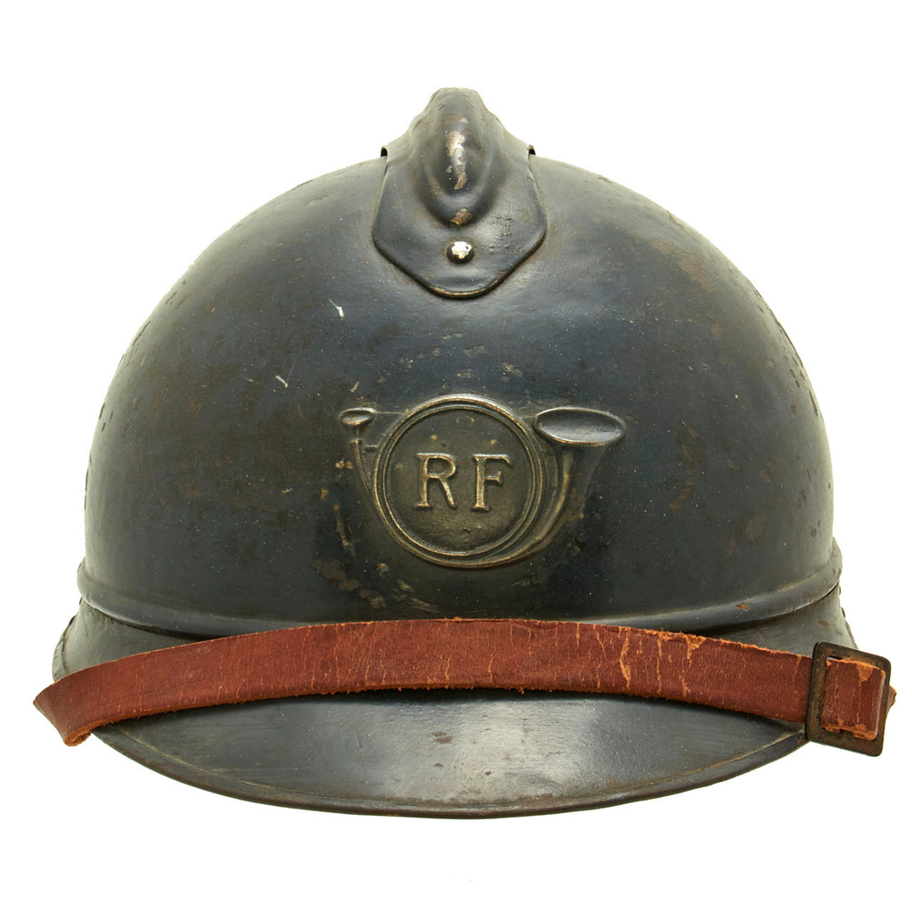 Original French WWI M1915 Adrian Mountain Trooper Chasseurs Helmet - Horizon Blue - Complete Original Items