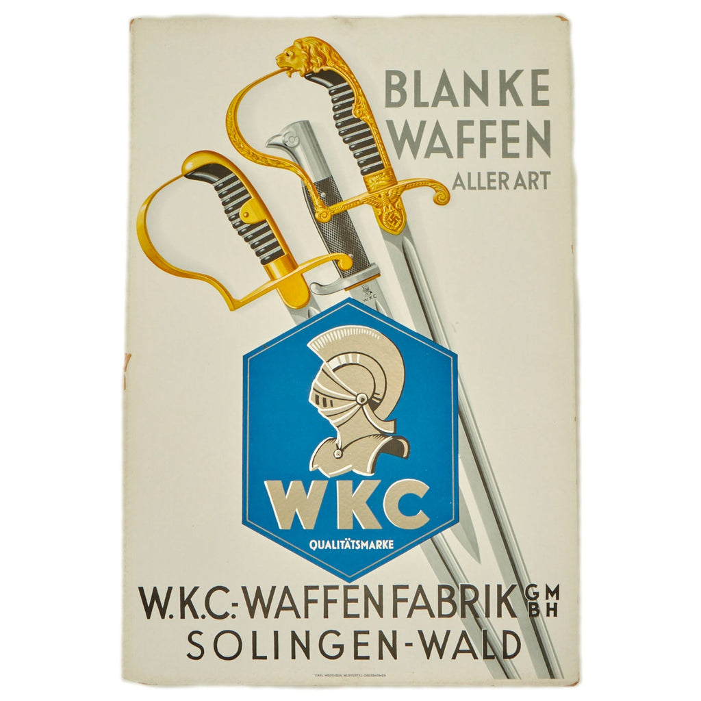 Original German WWII W.K.C. Waffenfabrik Window Advertisement Display Sign - Weyersberg Kirschbaum Original Items
