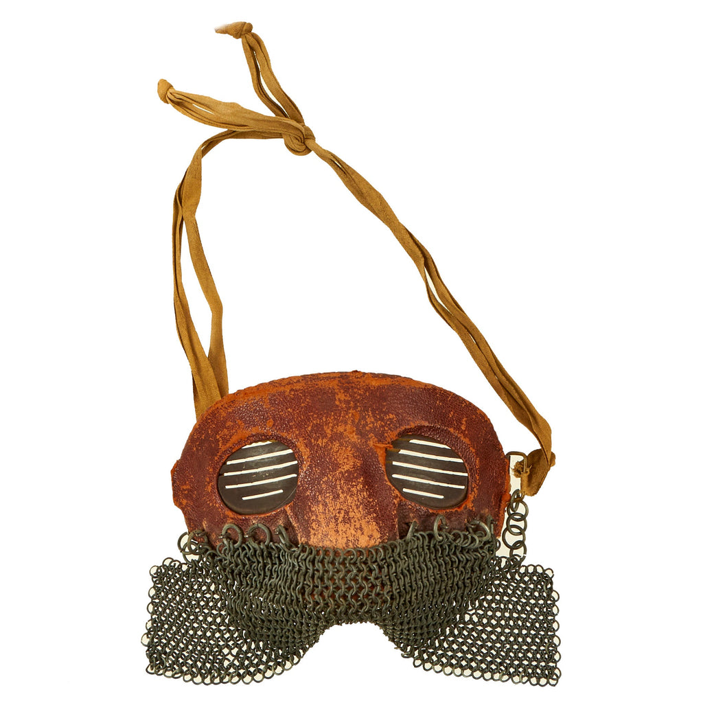 Original British WWI Tankers Leather Covered Splatter Mask with Chainmail Mouth Guard by Rury’s of Sheffield Original Items