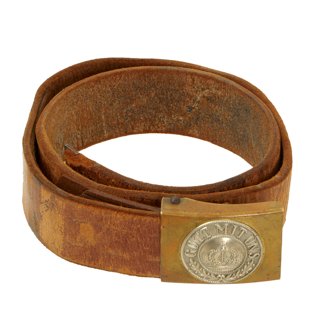 Original Imperial German WWI Unit Marked & Named M1895 Belt with M1915 Gott Mit Uns Brass & Nickel Prussian Buckle by J.M. Eckart - Dated 1917 Original Items