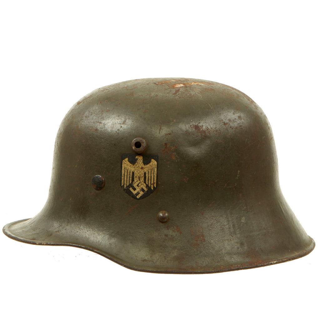 Original German WWII Reissued Heer Single Decal WWI Austrian M17 Helmet with Partial Liner - Size 66 Shell Original Items