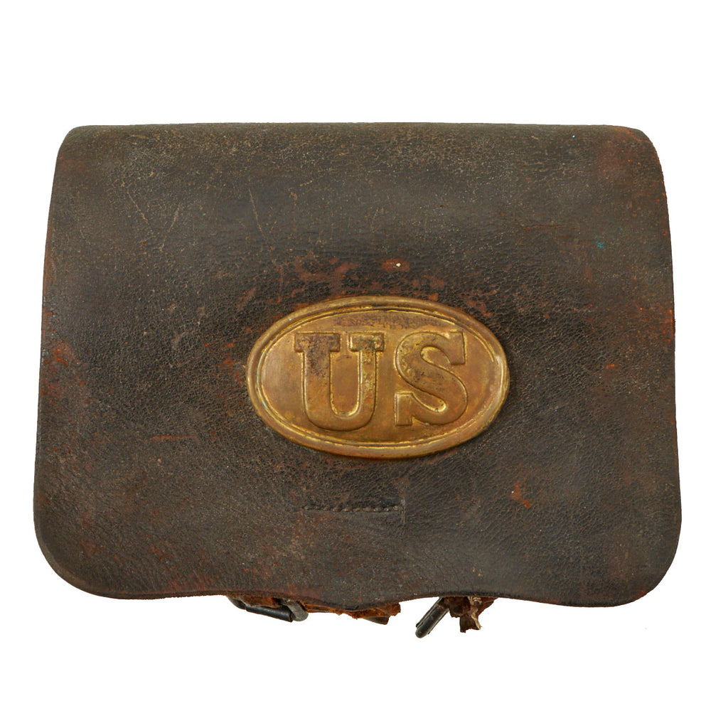 Original U.S. Civil War M1855 .58 Caliber Cartridge Box with Original Tins & Belt Buckle used as Box Plate Original Items
