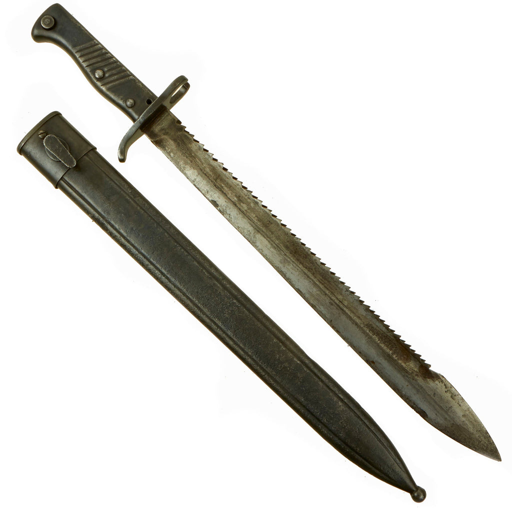 Original German WWI Steel Hilt Ersatz M1898/05 Butcher Sawback Bayonet with Scabbard - Carter Type EB42A Original Items
