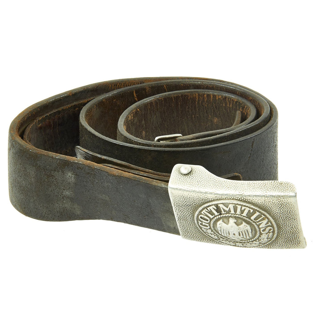 Original German WWII Unit Marked Army Heer Belt with Pebbled Aluminum Buckle Original Items