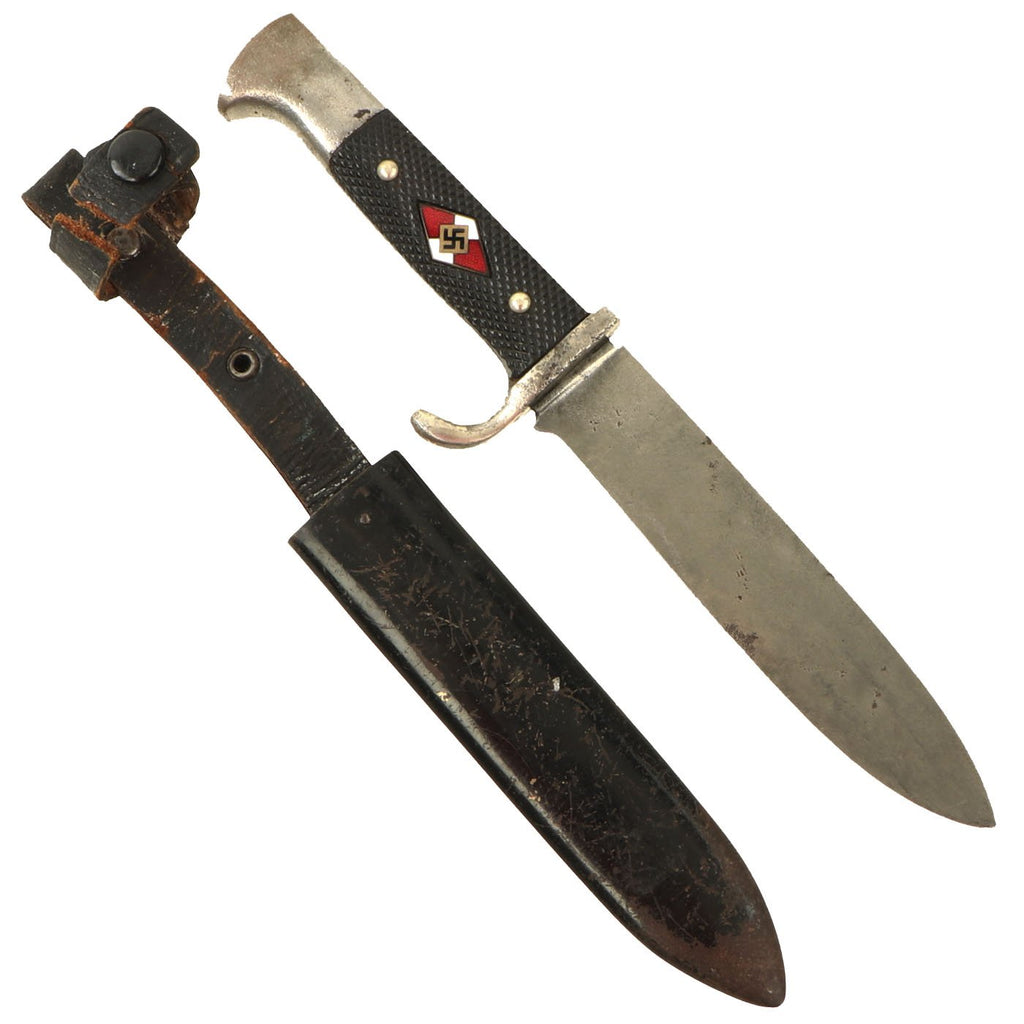 Original German WWII Early Motto-Marked HJ Knife by Rare Maker Paul Seilheimer with Scabbard Original Items