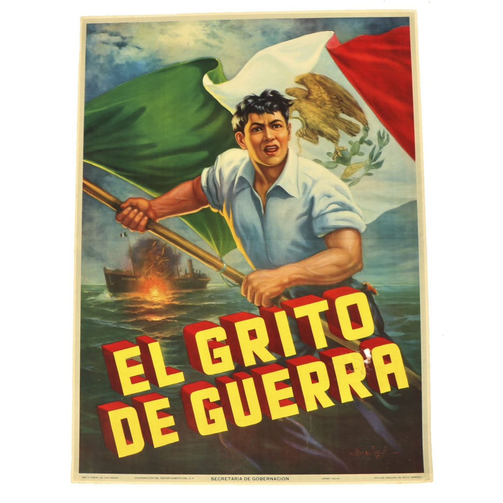 Original Mexican WWII El Grito De Guerra Military Recruitment Poster Original Items