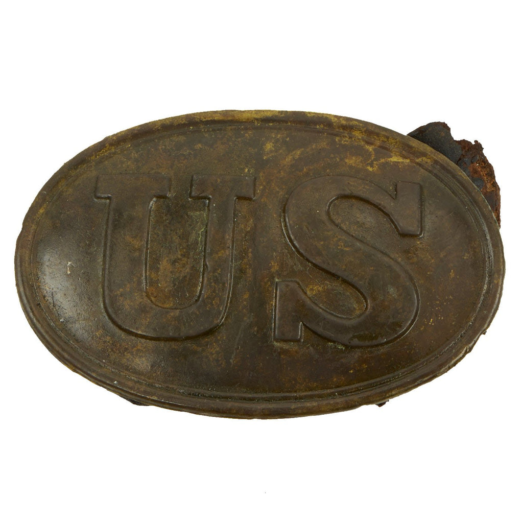 Original U.S. Civil War Federal Regulation 1839 Pattern Brass Belt Buckle with Belt Remnants - Non-Excavated Original Items