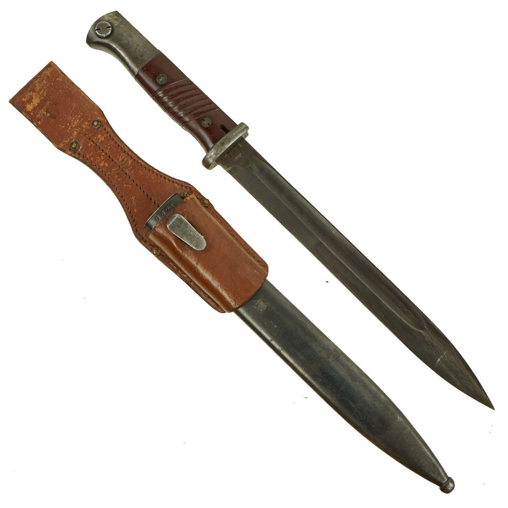 Original German WWII 98k 1943 dated Bayonet by E. & F. Hörster with Scabbard & Frog  - Matching Serial 9821 vv Original Items