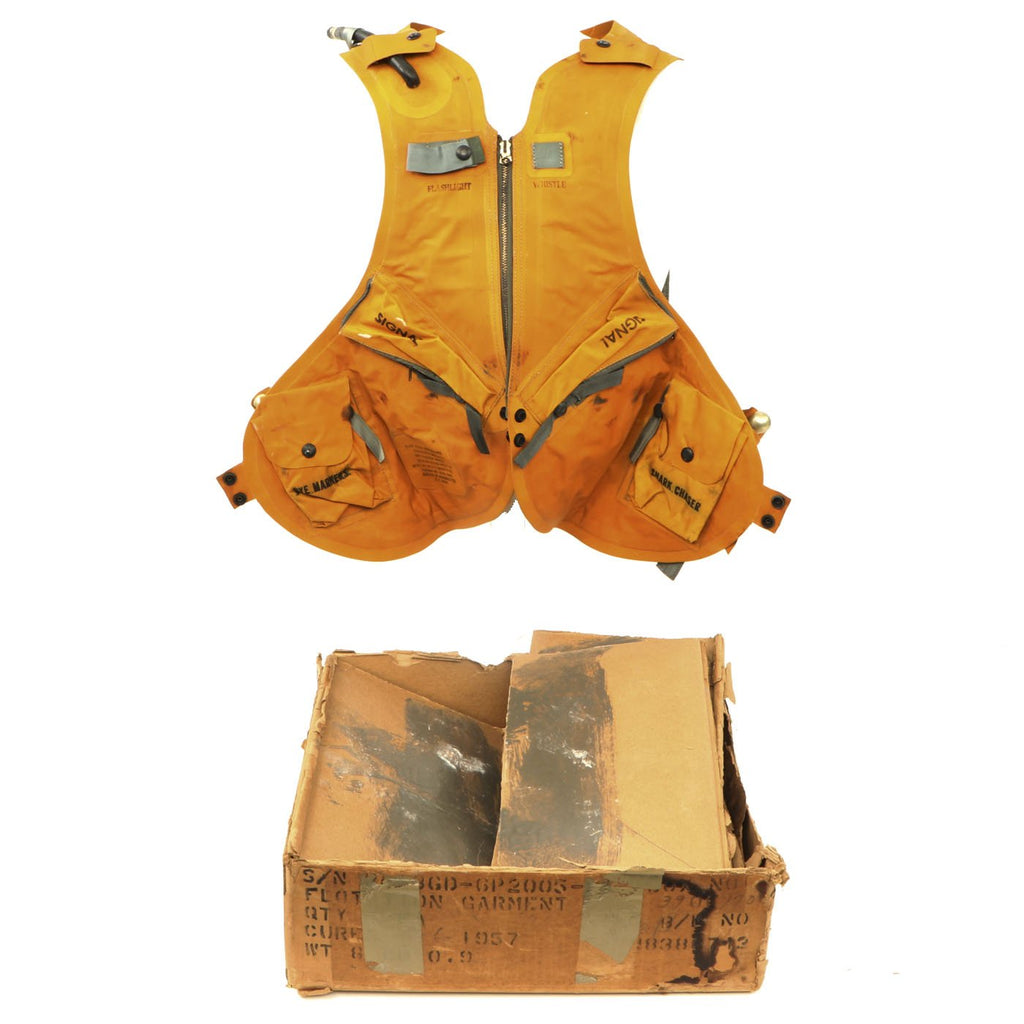 Original U.S. Navy 1957 High Altitude Full Pressure Suit Floatation Garment Vest with Box - Unissued Original Items