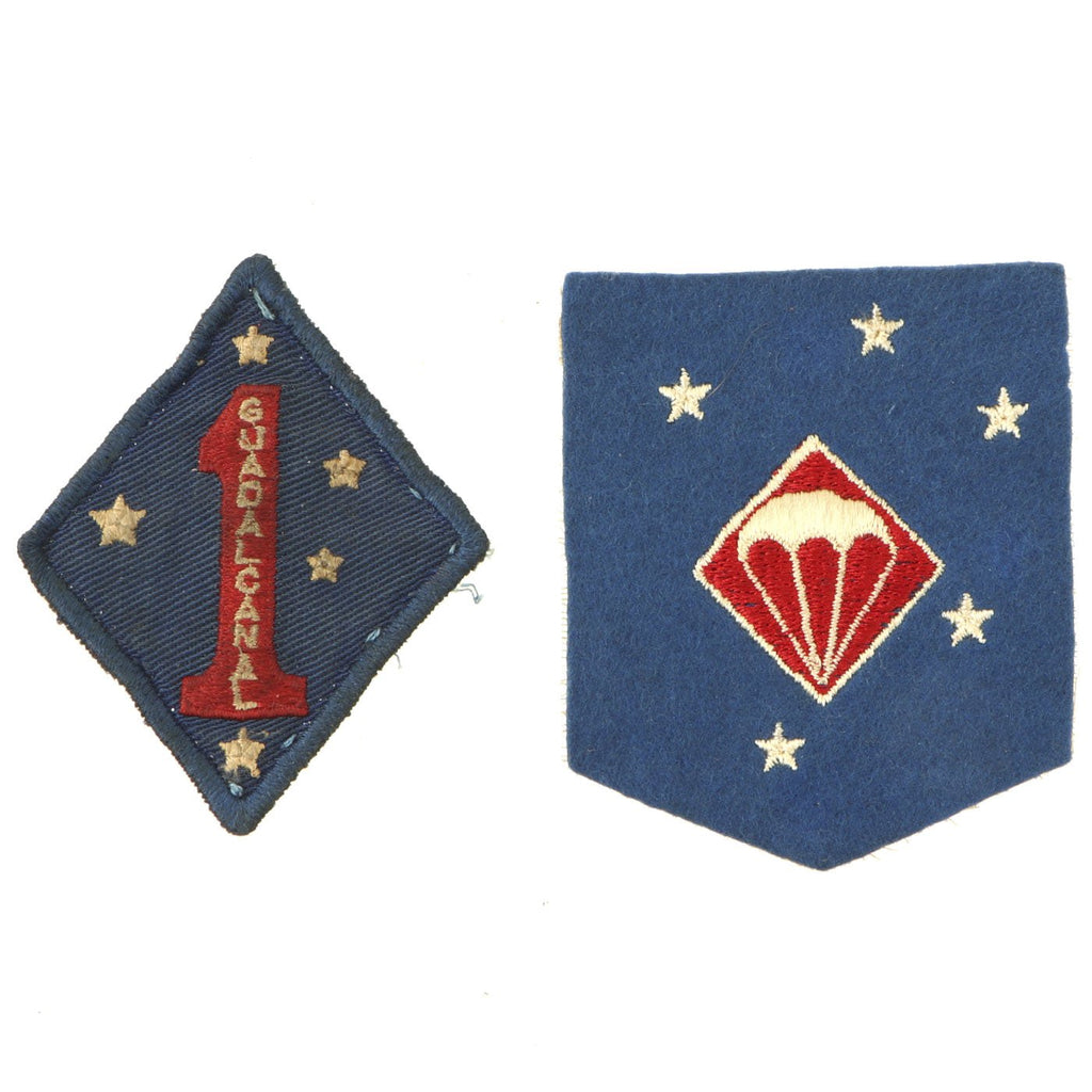Original U.S. Early WWII USMC Patch Set: Paramarine 1st Parachute Battalion & 1st Marine Division Original Items