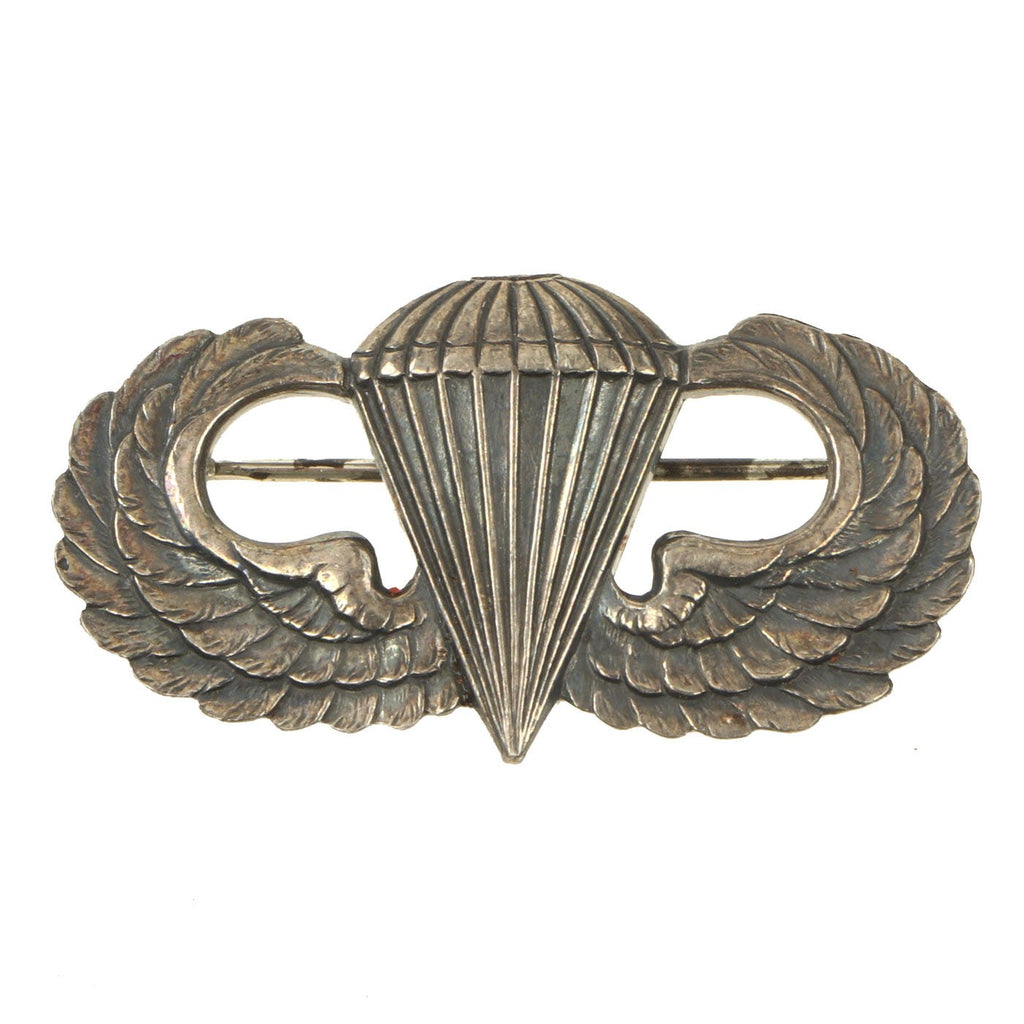 Original U.S. WWII Sterling Silver "Circle H" Airborne Jump Wings by Jack Heller - Pin Back Parachutist Badge Original Items