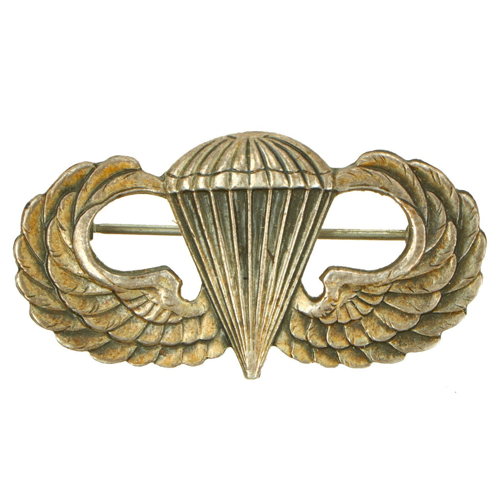 Original U.S. WWII Sterling Silver Airborne Jump Wings by Robbins Co. - Pin Back Parachutist Badge Original Items