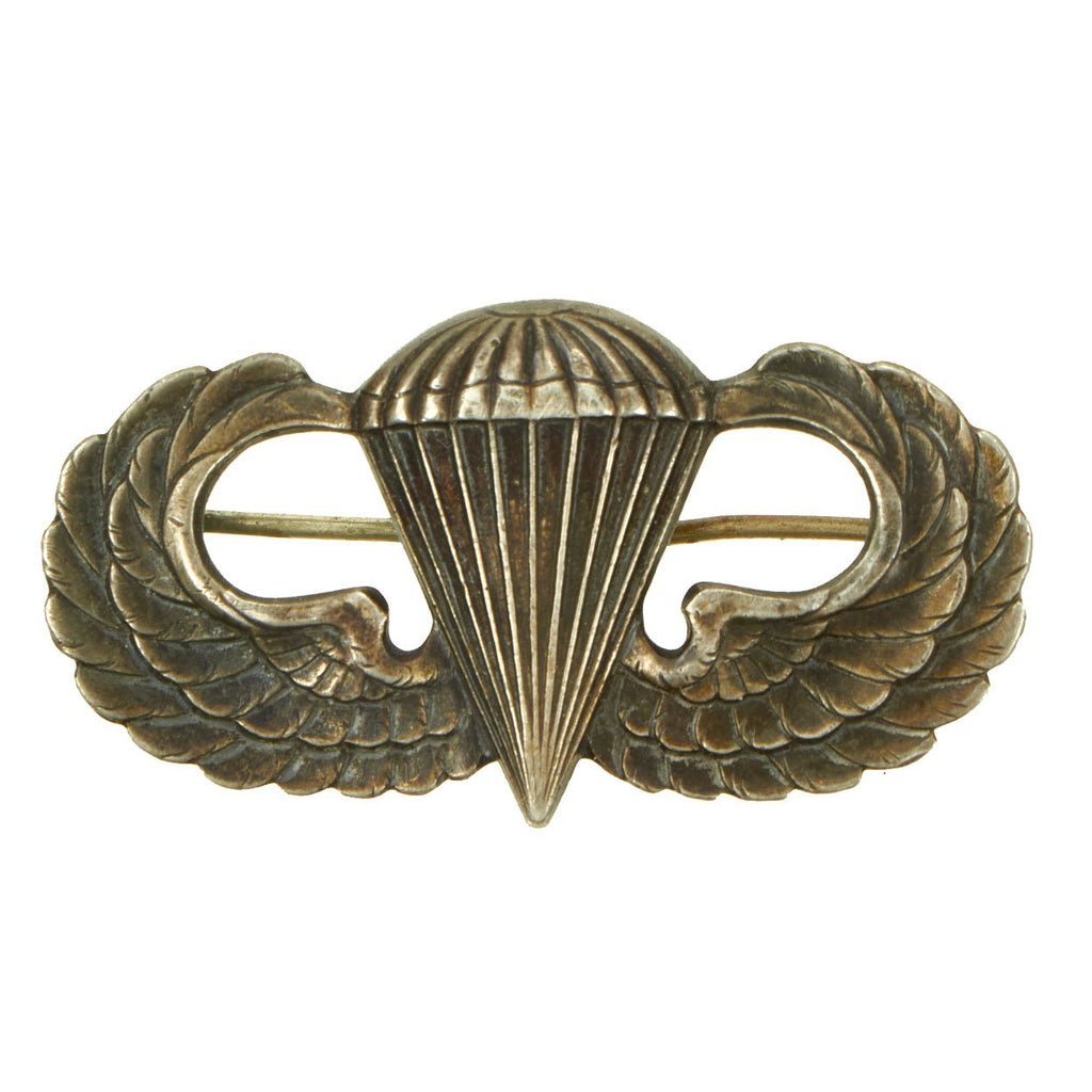 Original U.S. WWII Named & Dated Sterling Silver Airborne Jump Wings - Pin Back Parachutist Badge Original Items