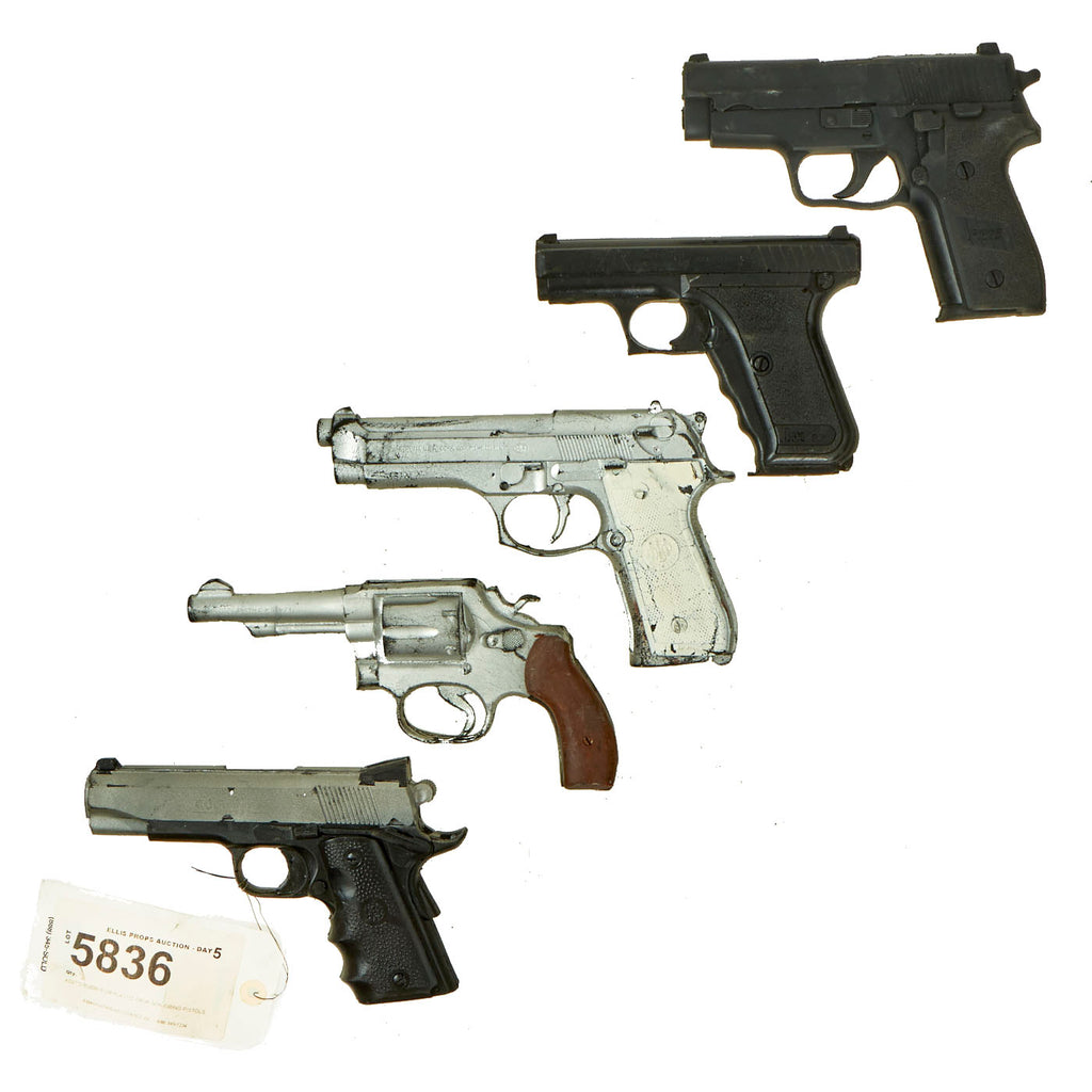 Original Hollywood Film Rubber Prop Pistols from Ellis Props & Graphics - Colt MK IV - Smith & Wesson .38 - Sig Sauer - Beretta 92 - Heckler & Koch P7 - 5 Items Original Items
