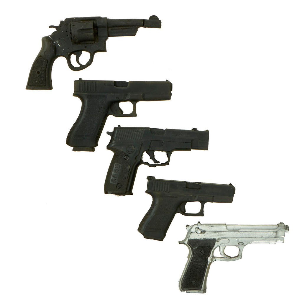 Original Hollywood Film Rubber Prop Pistols from Ellis Props & Graphics - Beretta 92, Glock 17, Sig Sauer, Glock 19 and Smith & Wesson .38 - 5 Items Original Items