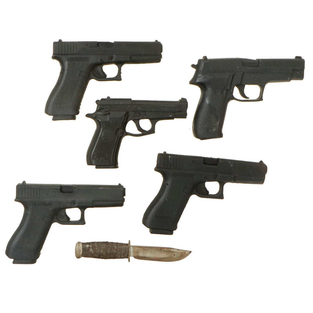 Original Rubber Hollywood Film Prop Pistols from Ellis Props & Graphics - Beretta - x2 Glocks - Sig Sauer - Knife - 6 Items Original Items