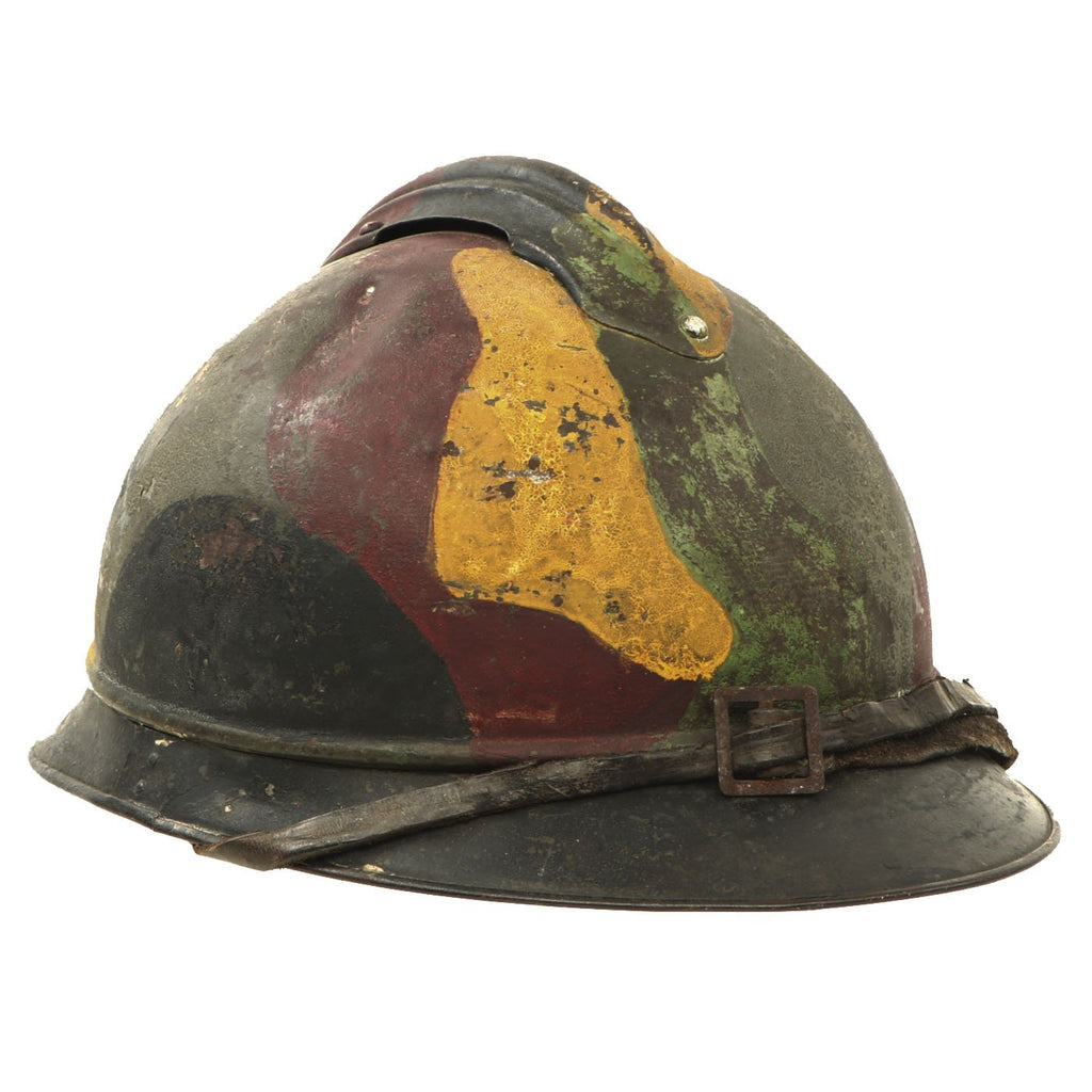 Original Italian WWI French Made M1916 Adrian Helmet with Rare Camouflage Paint Original Items