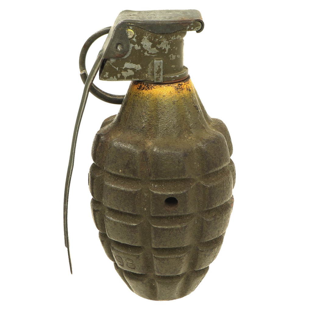Original U.S. WWII Inert MkII Pineapple Grenade with Yellow Ring & M200A1 Fuze Original Items