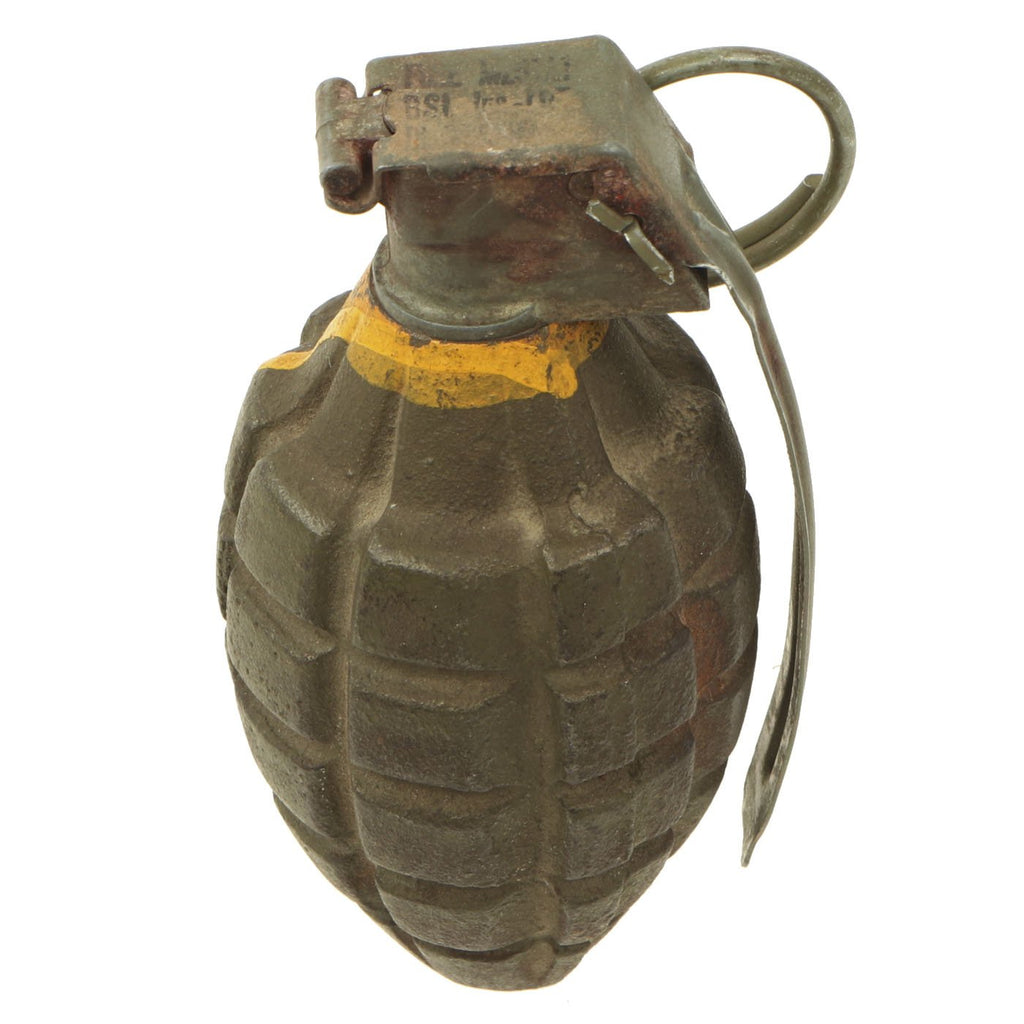 Original U.S. WWII Inert MkII Pineapple Grenade with Yellow Ring & M200A1 Fuze Original Items