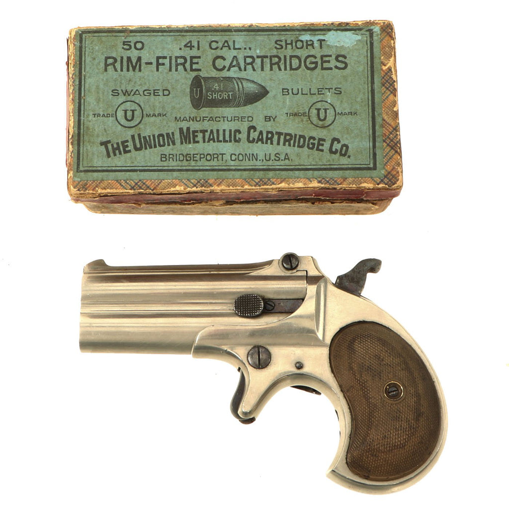 Original U.S. Remington .41 Rimfire Over & Under Gambler's Pocket Pistol Serial 501 with Cartridges in Box c. 1880 Original Items
