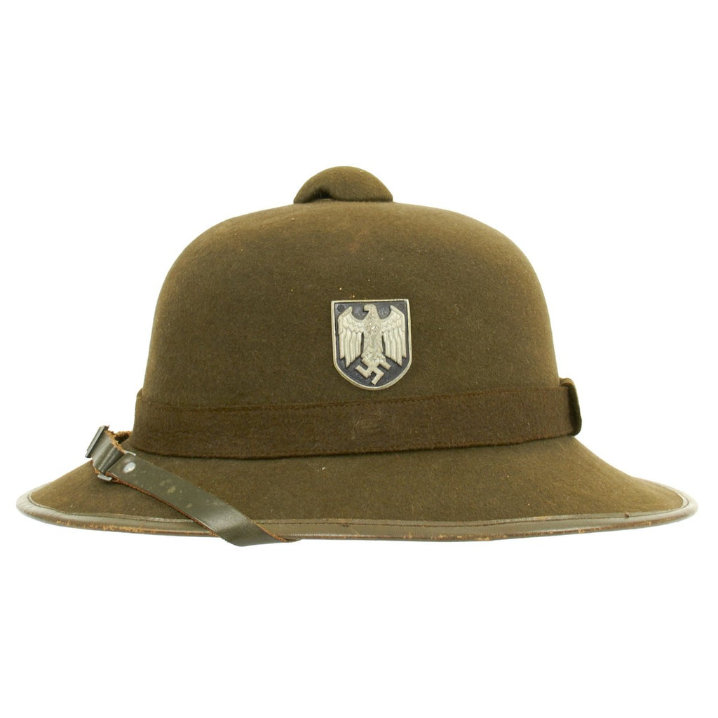 Original German WWII Second Model Afrikakorps Sun Helmet with Badges - Dated 1942 Original Items