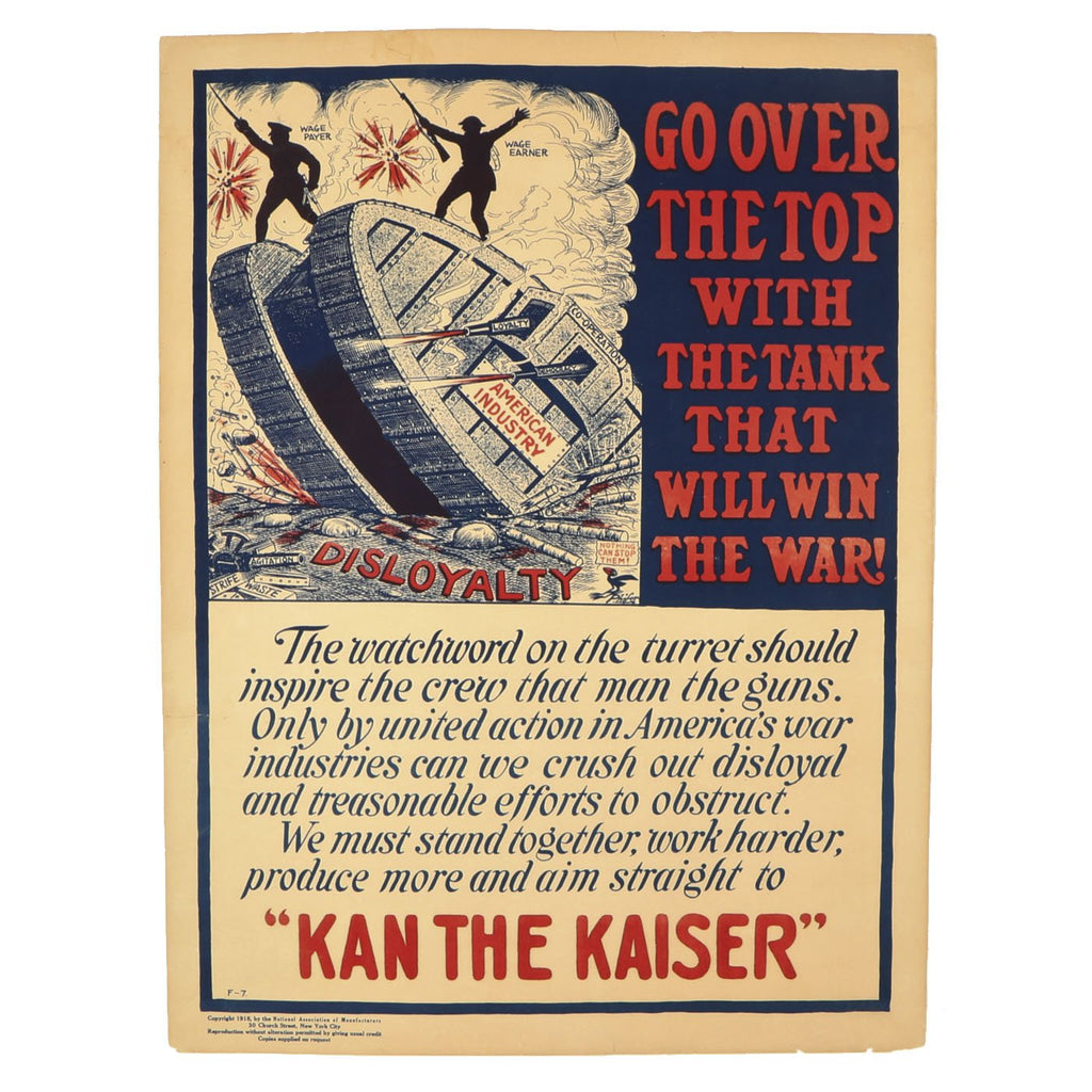 Original U.S. WWI Go Over The Top With The Tank That Will Win the War - Kan the Kaiser Poster Original Items
