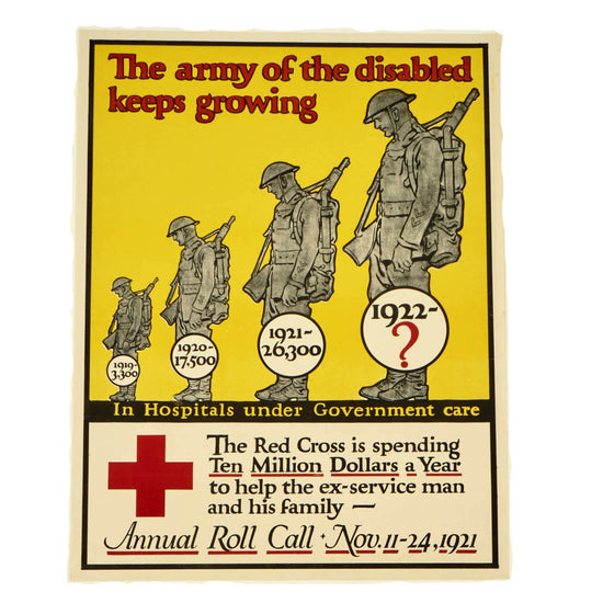 Original U.S. 1921 The Army of the Disabled Keeps Growing - Red Cross Roll Call Poster Original Items
