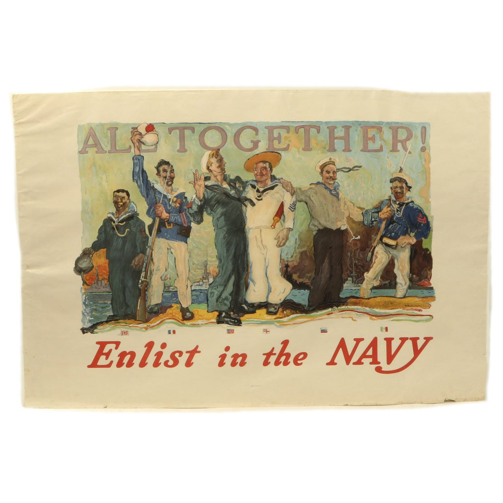 Original U.S. WWI Poster All together! Enlist in the Navy Original Items