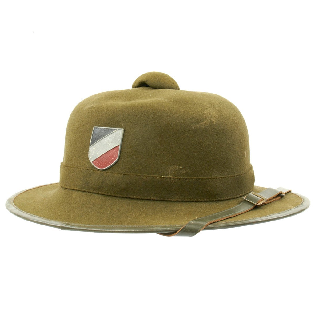 Original German WWII Second Model DAK Afrikakorps Sun Helmet by Mayser with Badges - Dated 1942 Original Items