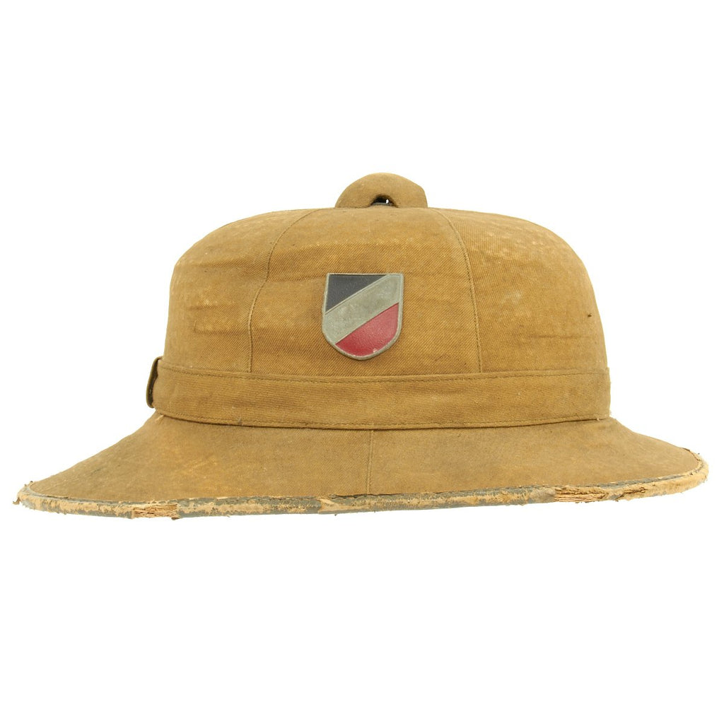 Original German WWII First Model DAK Afrikakorps Sun Helmet with Army Badges - Marked WPB Original Items