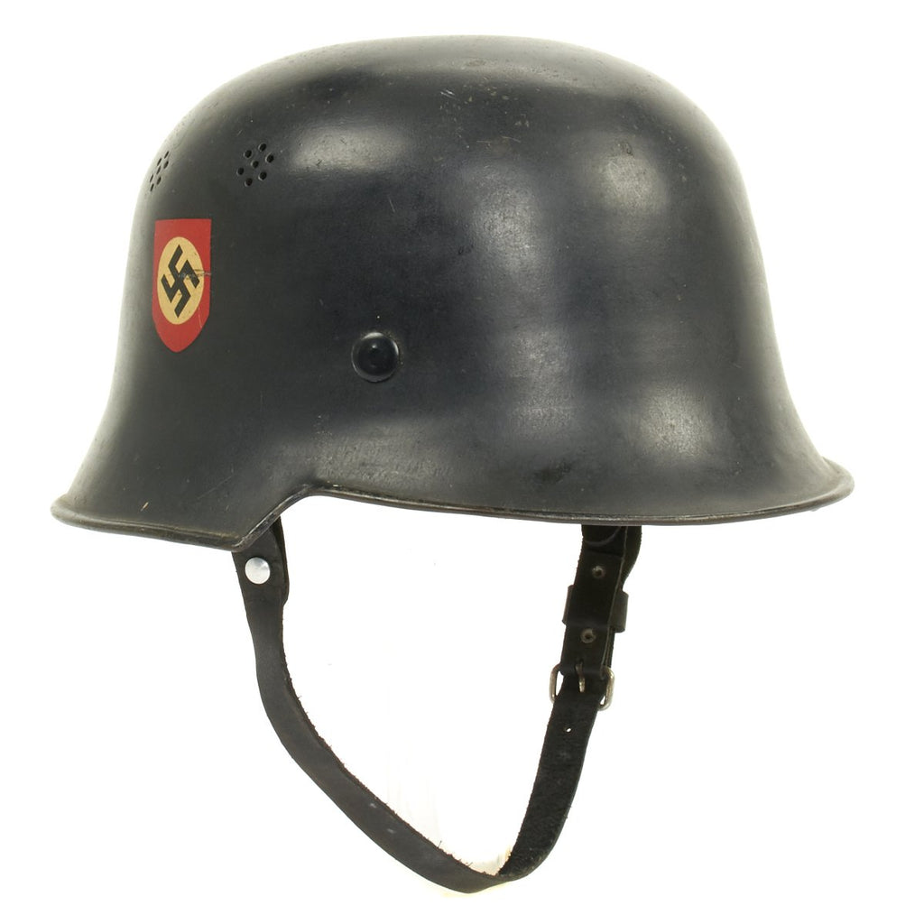 Original German WWII M34 Square Dip NSDAP Double Decal Civic Police Helmet - Excellent Condition Original Items