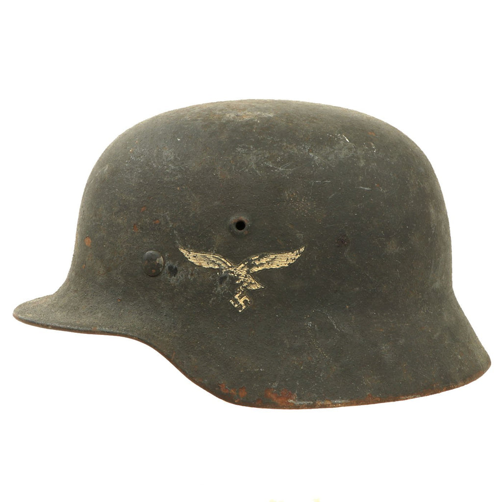 Original German WWII Service Worn M40 Single Decal Luftwaffe Helmet with Textured Paint - SE68 Original Items