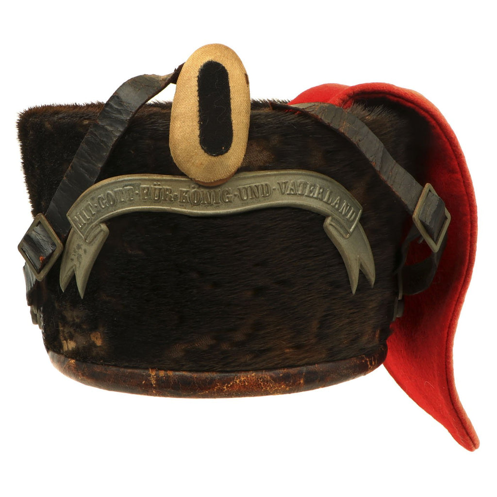 Original Imperial German WWI Era Prussian Hussars Light Cavalry Bearskin Busby with Red Bag Original Items