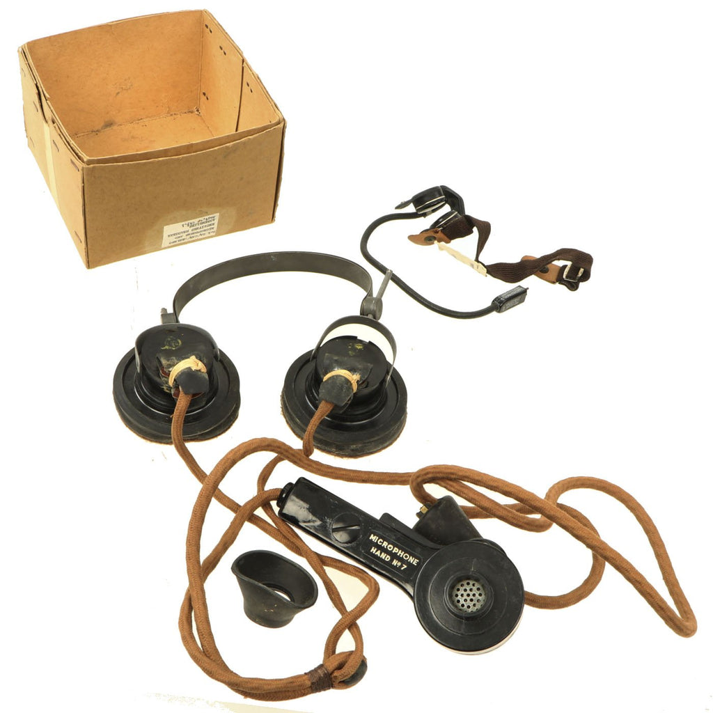 Original WWII Canadian Microphone and Receivers Headgear Assembly with Throat Mic in Box Original Items