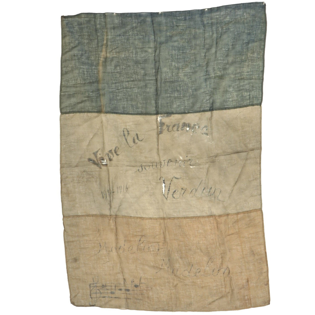 Original WWI French Tricolor National Flag - Battle of Verdun Marked Souvenir - 31" x 46" Original Items