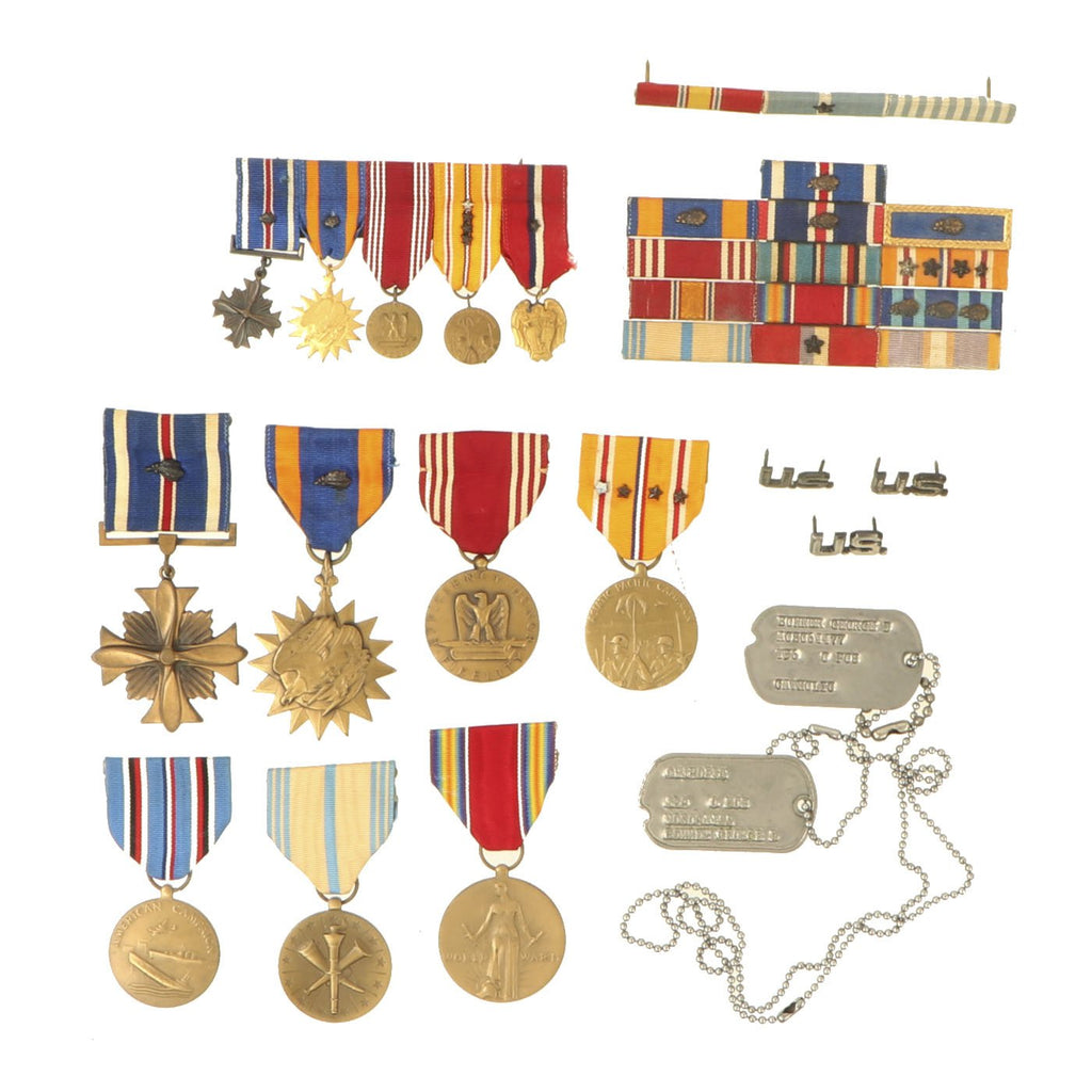 Original U.S. WWII 14th Air Force Flying Tigers Named Medal Grouping - Distinguished Flying Cross, Air Medal, Dog Tags Original Items