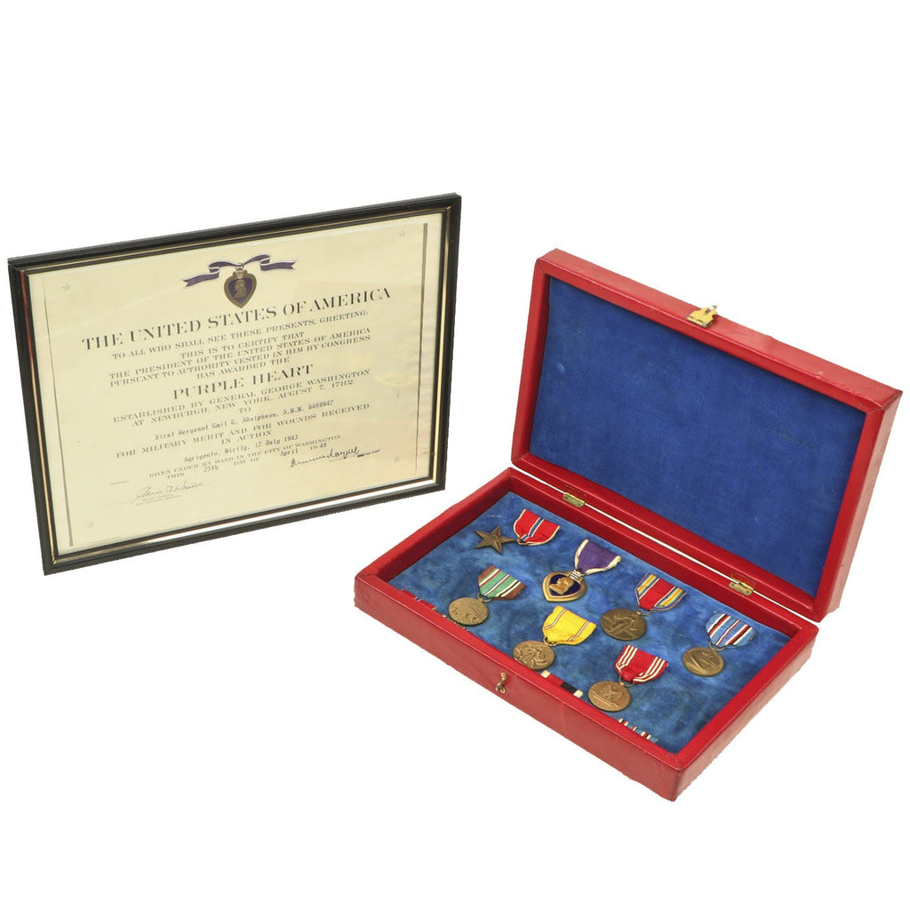 Original U.S. WWII Engraved Bronze Star and Purple Heart Medal Grouping - Allied Invasion of Sicily Original Items