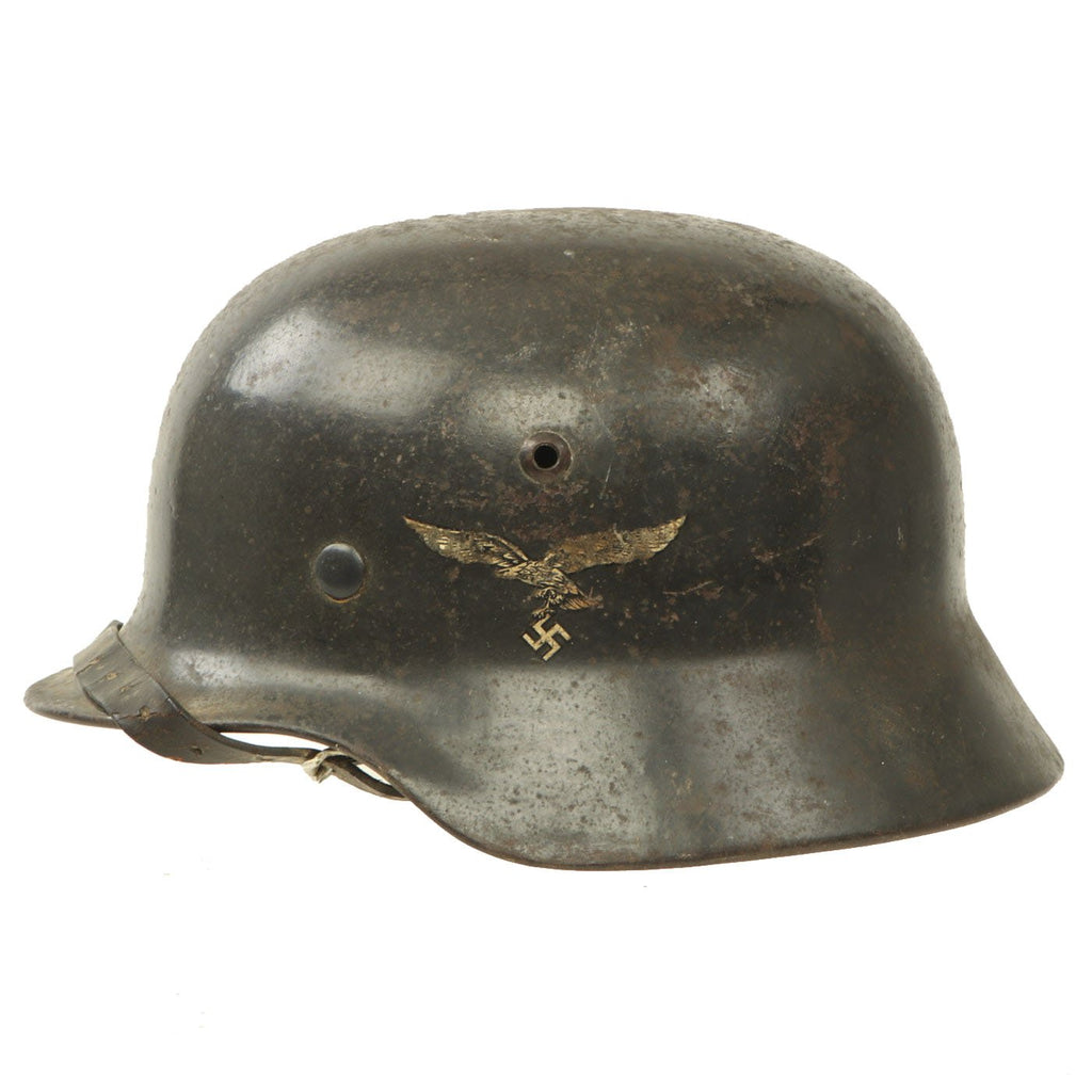 Original German WWII Luftwaffe M35 Double Decal Helmet with 57cm Liner & Chinstrap - marked EF64 Original Items