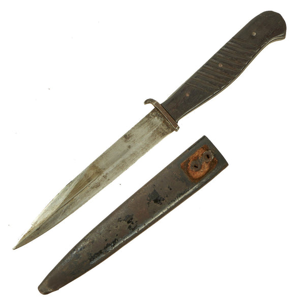 Original German WWI Trench Fighting Knife with Ribbed Grips and Scabba ...