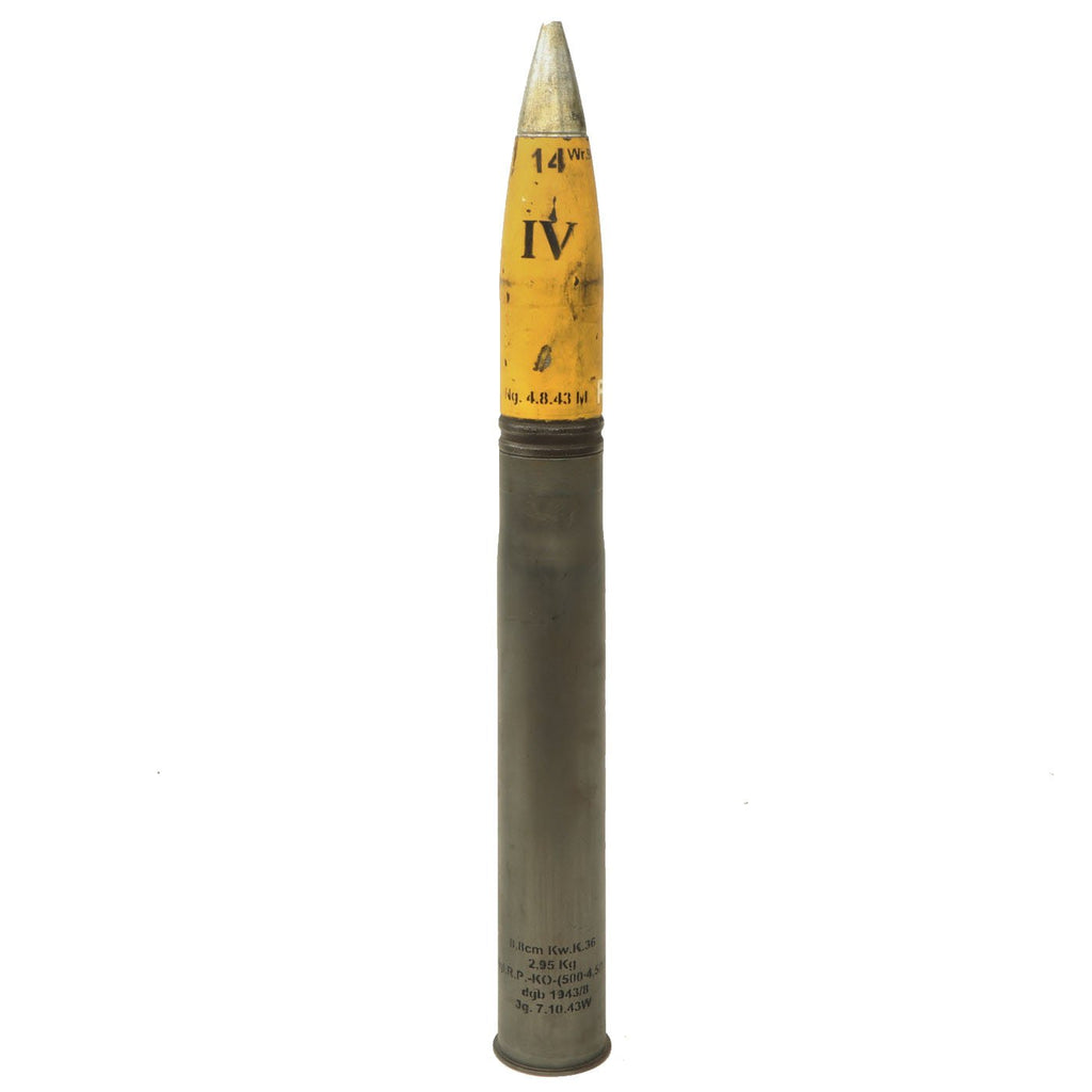 Original German WWII FlaK 88 High Explosive Inert Shell with Steel Casing - WWII Marked and Dated Original Items