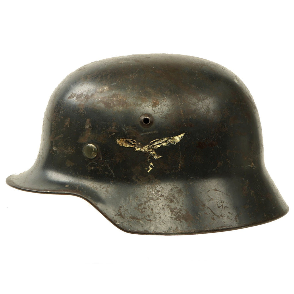 Original German WWII Luftwaffe M35 Single Decal Helmet with Removed Tri-Color Decal & 57cm Liner - marked ET64 Original Items