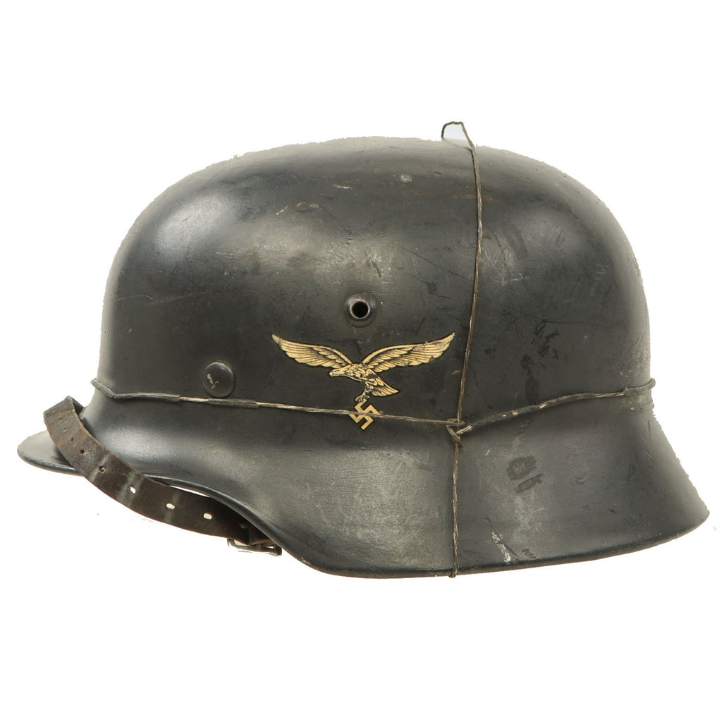 Original German WWII Named Luftwaffe M35 Single Decal Helmet with 58cm Liner & Wire - marked Q66 Original Items