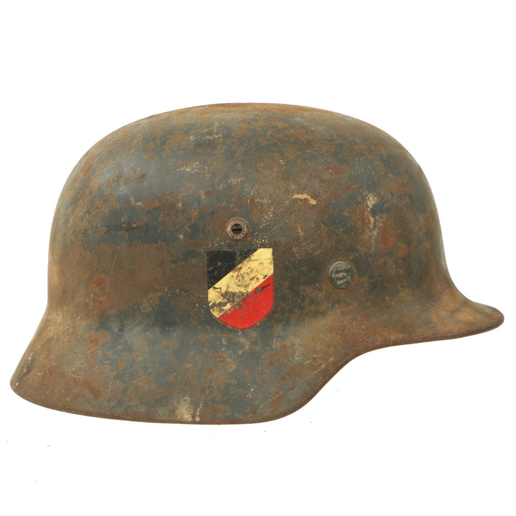 Original German WWII Luftwaffe M35 Droop Tail Double Decal Steel Helmet with 1938 dated Partial Liner - ET66 Original Items