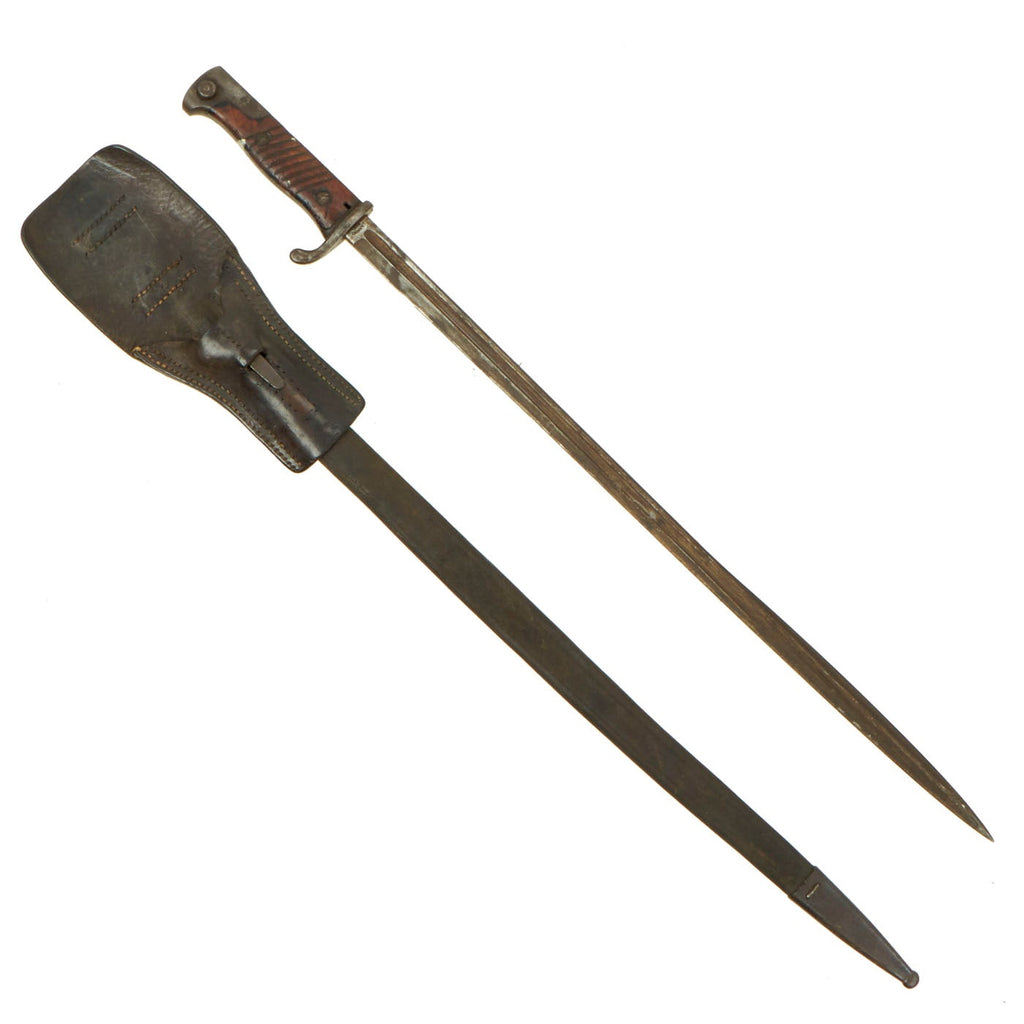 Original German WWI M1898 n/A GEW 98 Bayonet by C.G. Haenel dated 1907 with Leather Scabbard Original Items