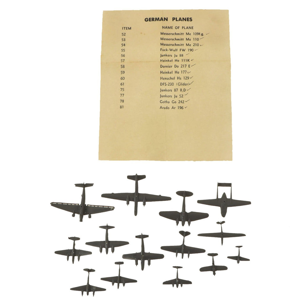 Original U.S. WWII Boxed Recognition Miniature Model German Airplane Set 1:432 Scale - 14 Planes - by Cruver Original Items