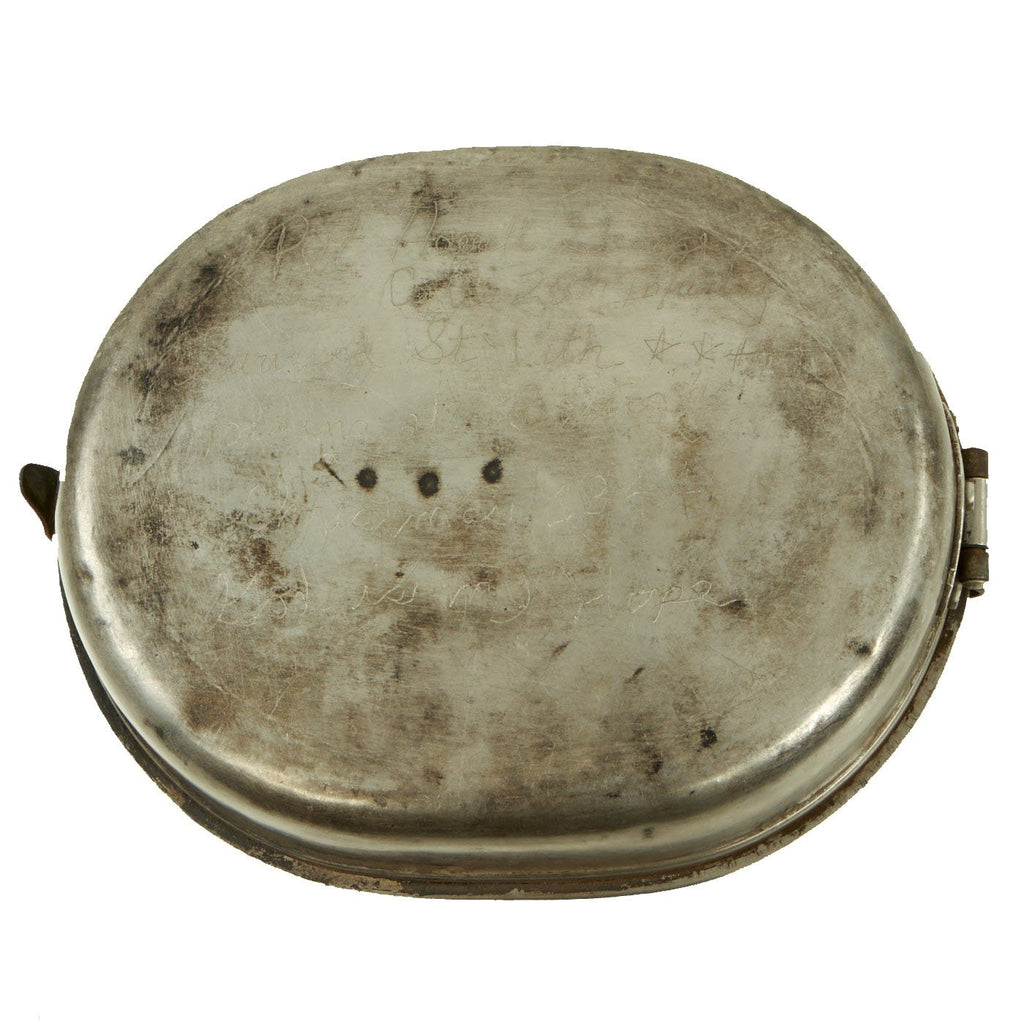 Original U.S. WWII 1944 dated Mess Tin Engraved by Soldier in Bastogne during the Battle of the Bulge Original Items