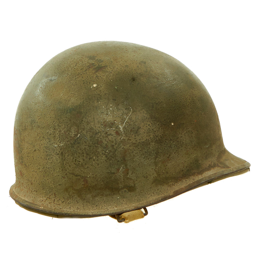 Original U.S. WWII Late War 1945 Named M1 Rear Seam Swivel Bale Helmet With Rare Hawley Paper Liner Original Items