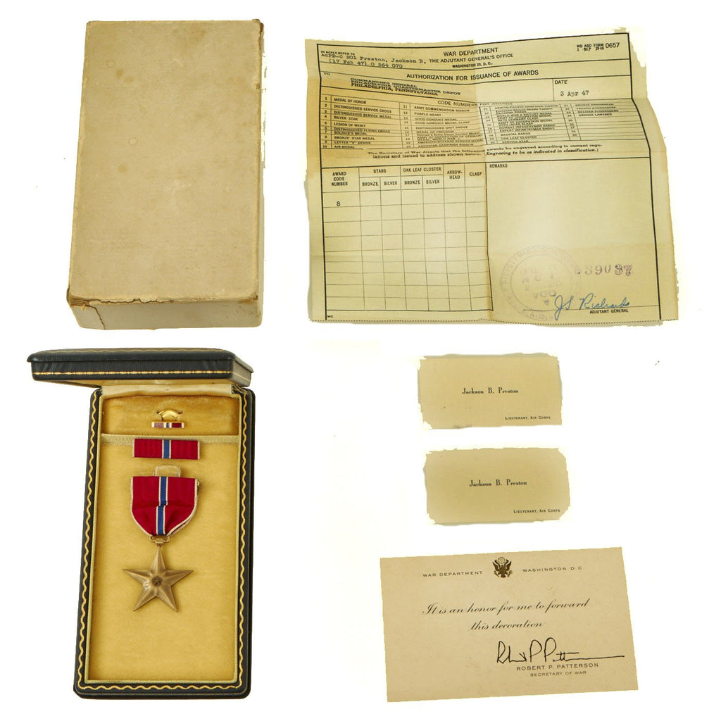 Original U.S. WWII Air Corps Officer Engraved Bronze Star Medal with Original Documents Original Items