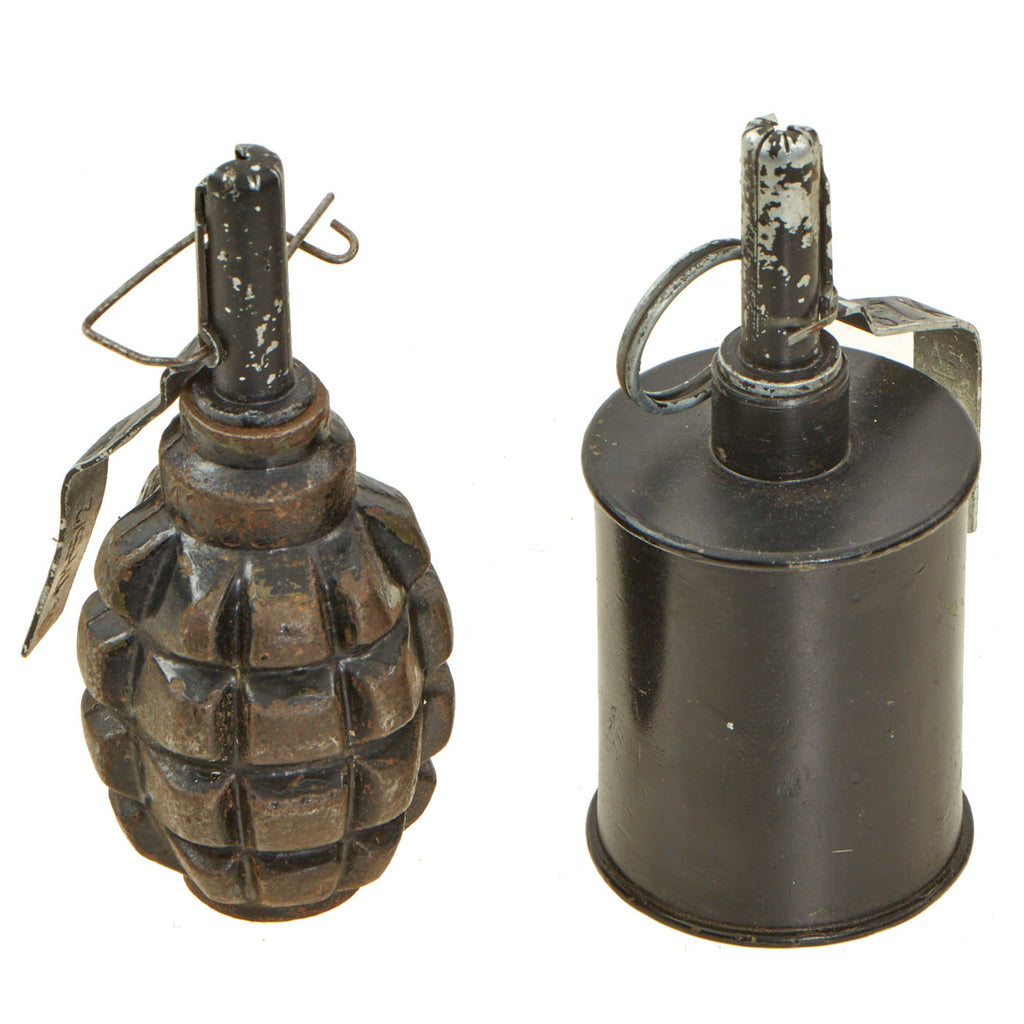 Original Set of Two Polish Made WWII Style Soviet Russian Inert Grenades - RG-42 and F1 Style Original Items